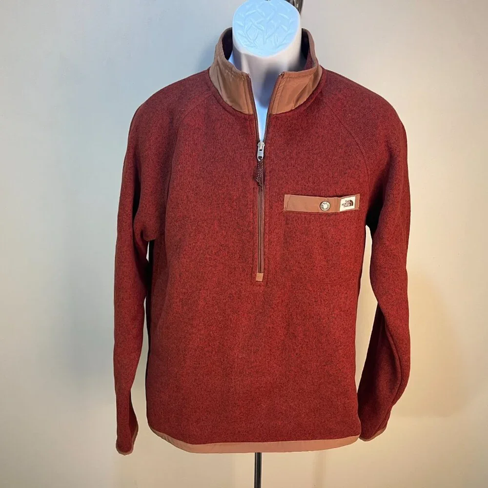 The North Face Men’s S Dark Burnt Orange Tan Trim 1/2 Zip Pullover Jacket 🍂